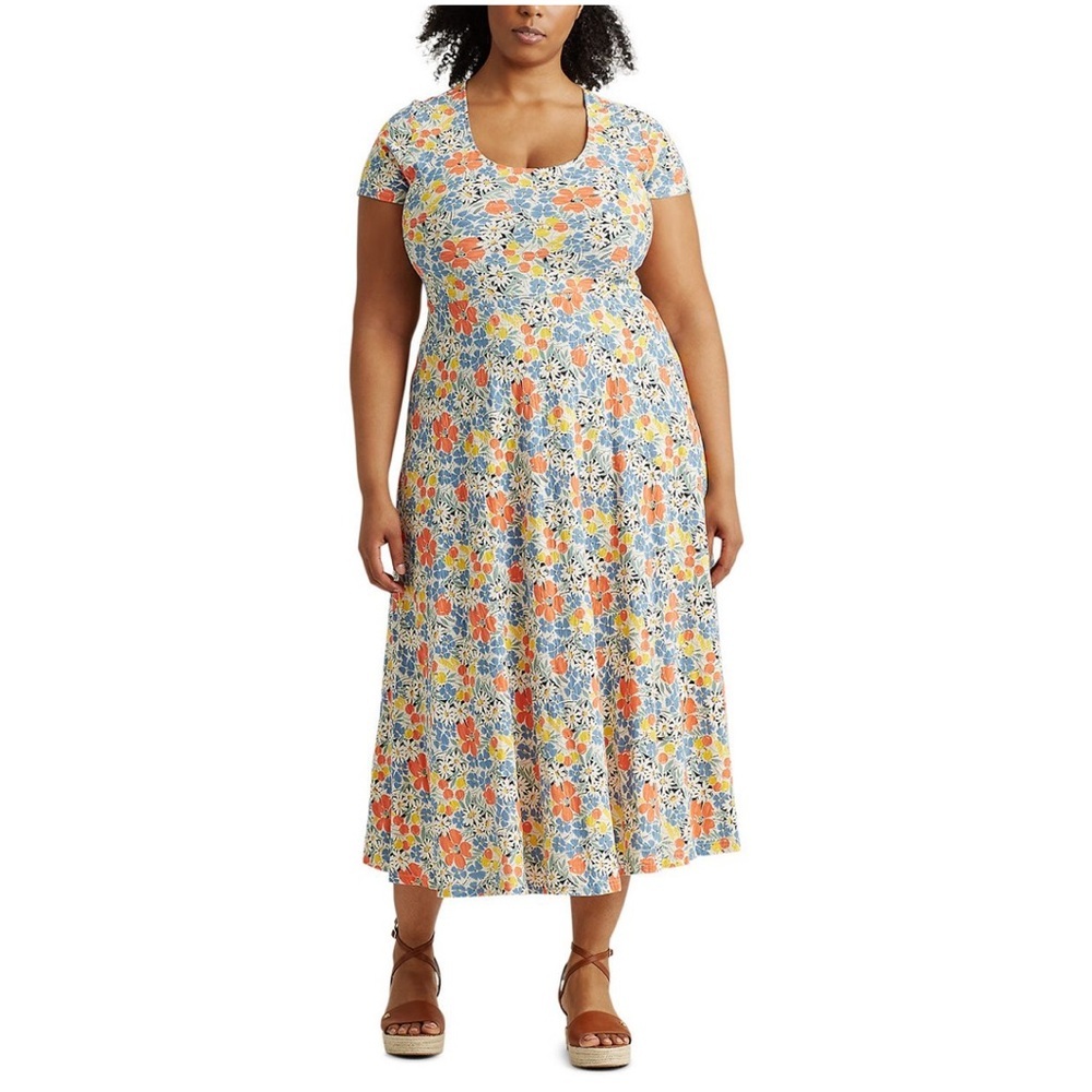 Chaps Maxi Dress Floral Cherry Print Size 3X 100% cotton